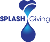 A blue and white logo for plash giving.